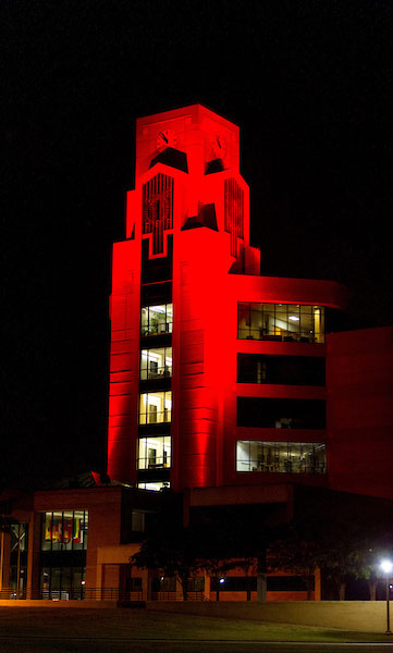 Library lighted red