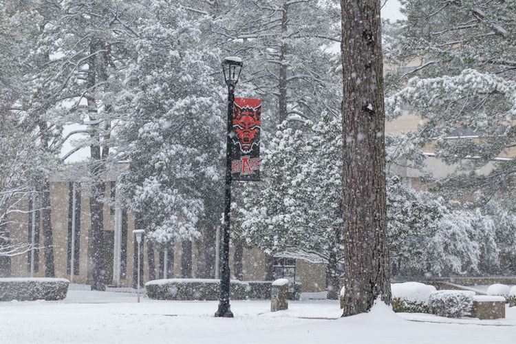 A-State campus in the snow.