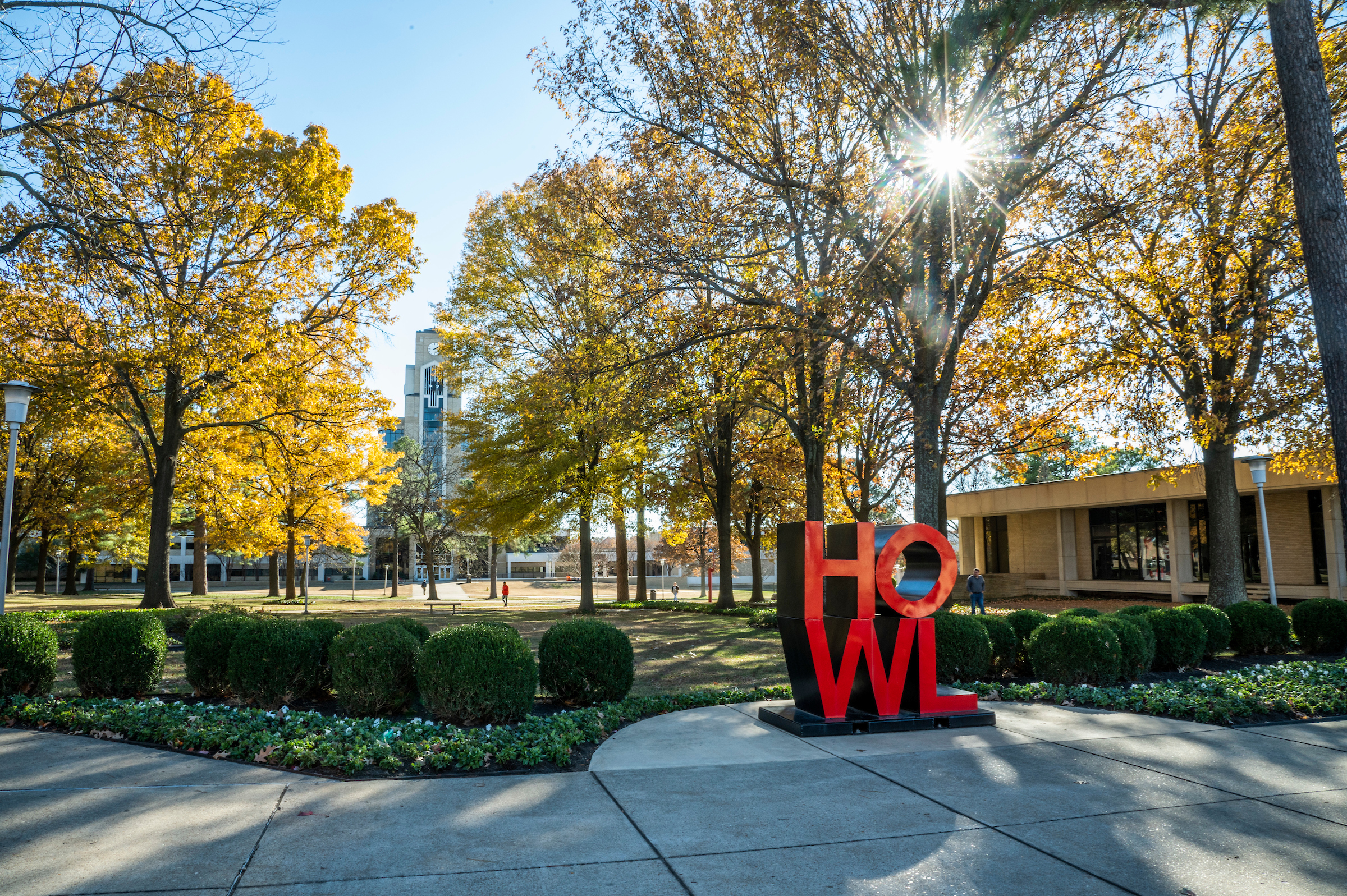 The HOWL sign on the Arkansas State University in the sunlight