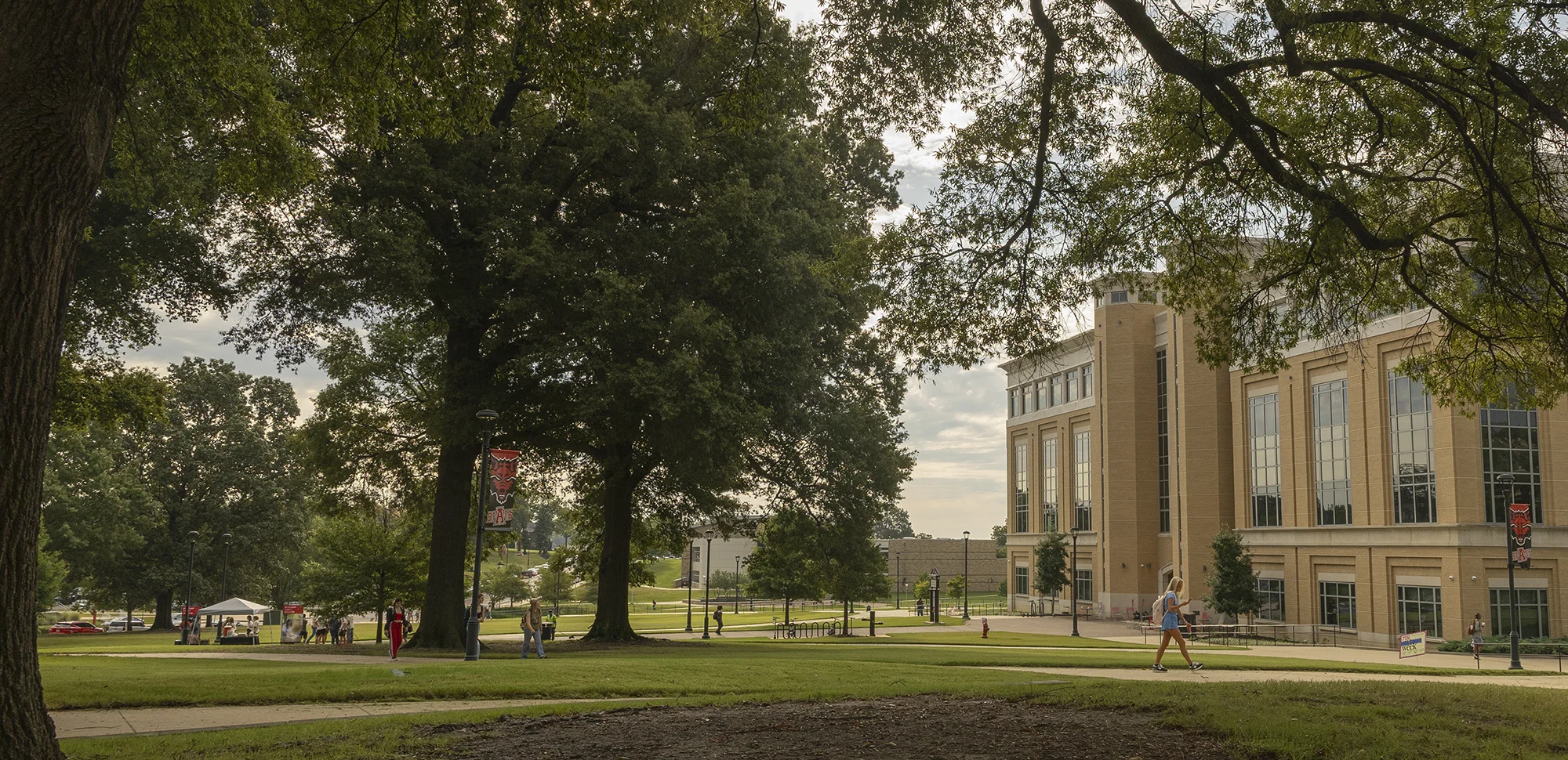The lawn in front of the Humanities and Social Sciences building.